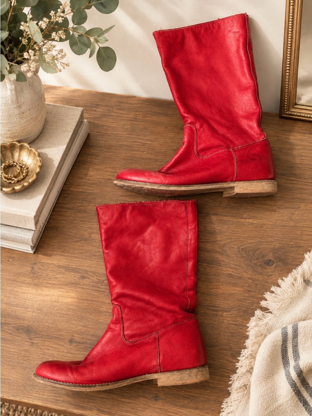 Sacha London Red Leather Mid-Calf Boots